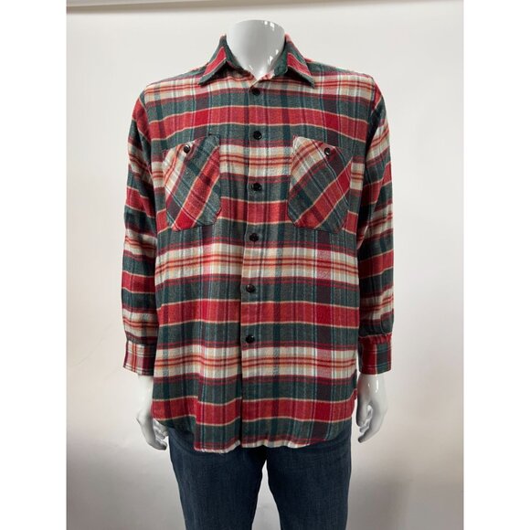 Vintage Red & Green Plaid Button-Up Shirt With Dual Chest Pockets Long Sleeves A - Picture 12 of 16